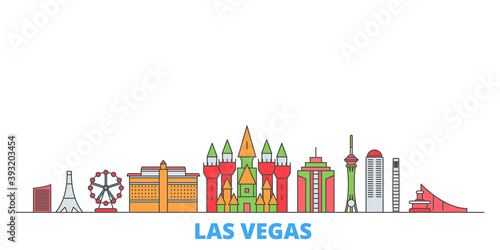 United States, Las Vegas cityscape line vector. Travel flat city landmark, oultine illustration, line world icons