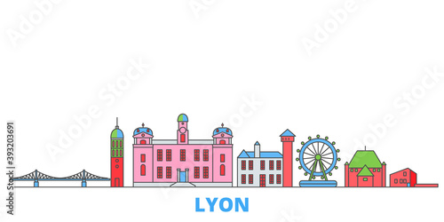 France, Lyon cityscape line vector. Travel flat city landmark, oultine illustration, line world icons