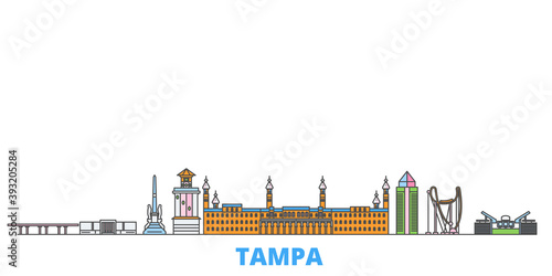 United States, Tampa cityscape line vector. Travel flat city landmark, oultine illustration, line world icons