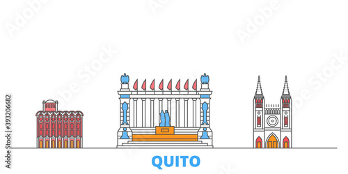 Ecuador, Guayaquil, Quito cityscape line vector. Travel flat city landmark, oultine illustration, line world icons
