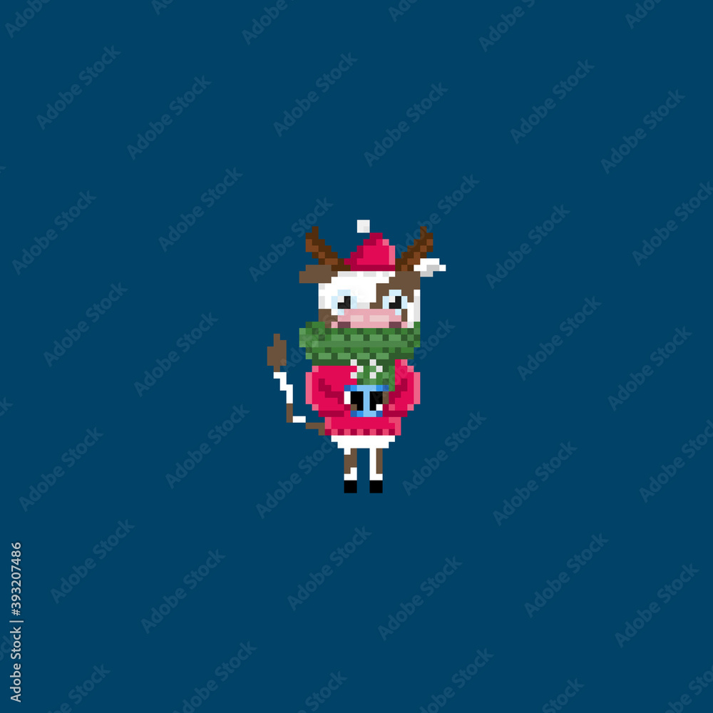 Cow pixel art on white background. Pixel cows in cute suits. Symbol of 2021. Cow pixel art on white background. Pixel cows in cute suits. Symbol of 2021.