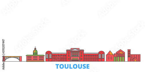 France, Toulouse cityscape line vector. Travel flat city landmark, oultine illustration, line world icons