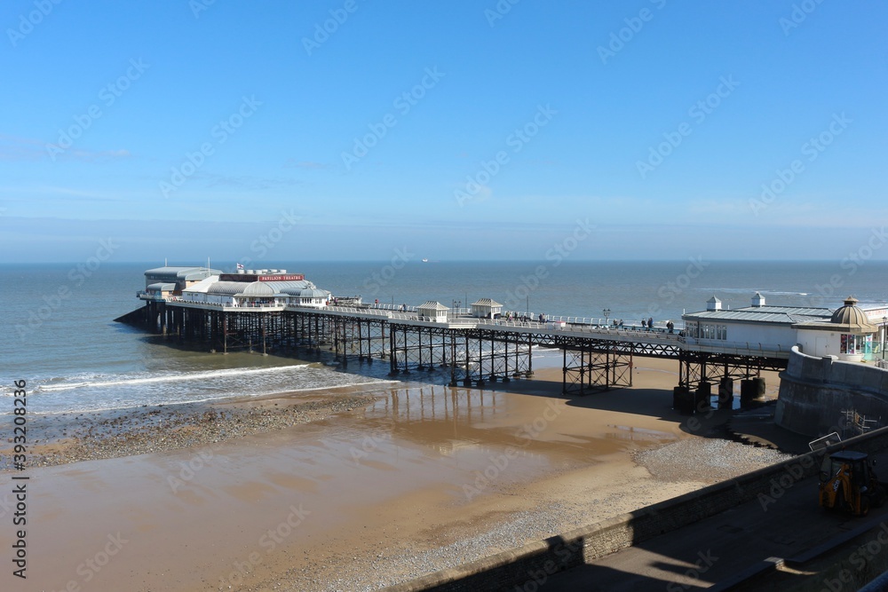 Cromer Pier, no people, beach, North sea, landscape, sunny day, waive, crashing,  England, Norfolk, UK