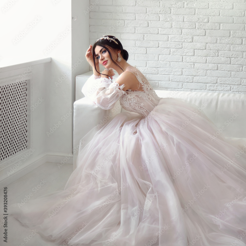 Beautiful brunette bride with fashion wedding hairstyle.Wedding concept Beautiful brunette bride with fashion wedding hairstyle.Wedding concept