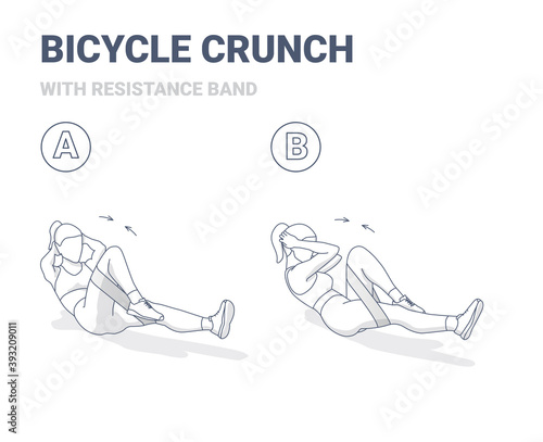 Bicycle Crunch Abs Female Home Workout Exercise Guidance Outline Concept