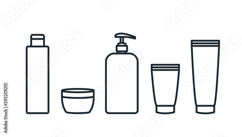 Photos Plastic containers icon set cosmetic and body care