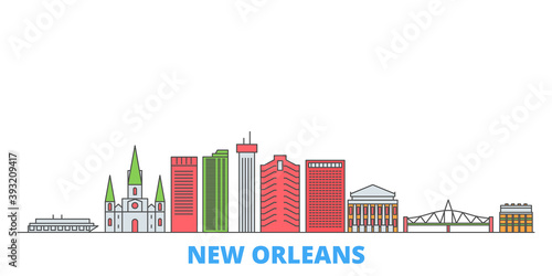 United States, New Orleans cityscape line vector. Travel flat city landmark, oultine illustration, line world icons