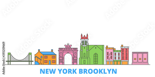 United States, New York Brooklyn cityscape line vector. Travel flat city landmark, oultine illustration, line world icons