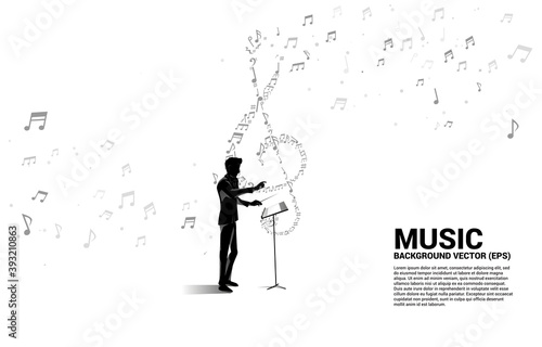 vector conductor and music melody note dancing flow . Concept background for song and concert theme.