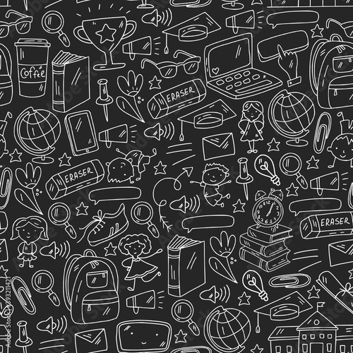 Back to school vector pattern. Online internet education.