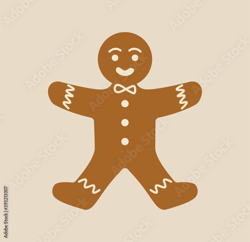 Big set Christmas gingerbread in flat style. Festive baking for winter holidays. Gingerbread men and Christmas tree, star, heart, bell and other holiday symbols baked by hand. Vector illustration.