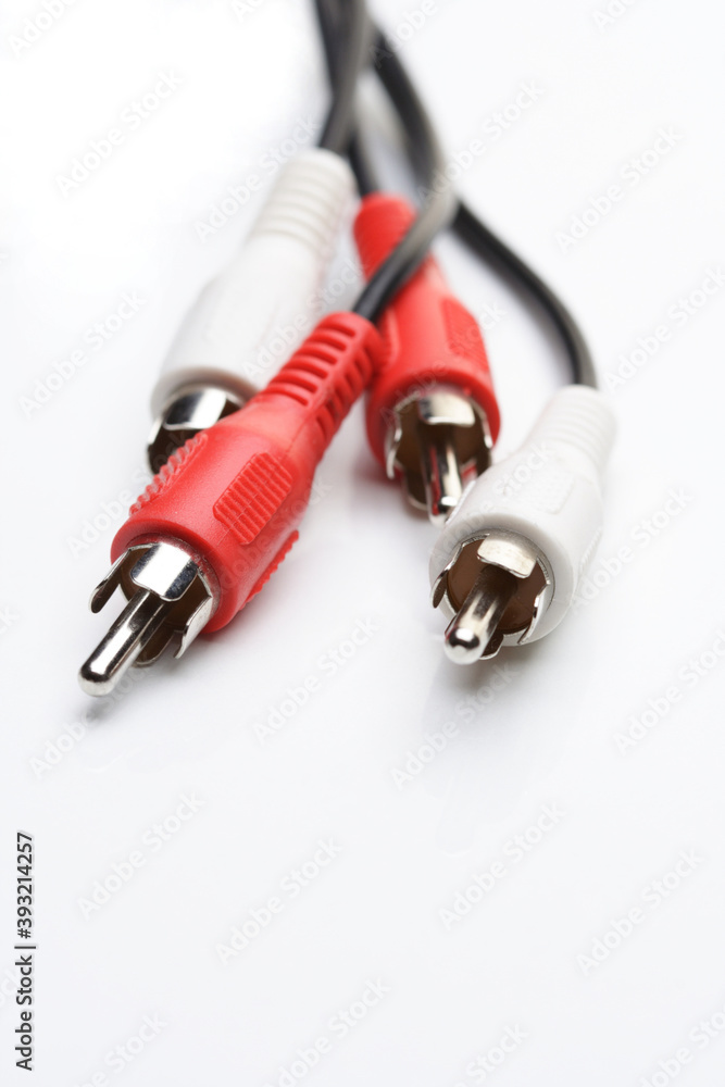 Audio and video cables on white background Audio and video cables on white background