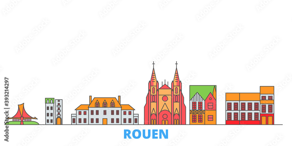 France, Rouen cityscape line vector. Travel flat city landmark, oultine illustration, line world icons