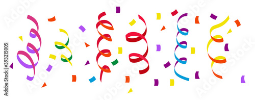 Background with flat colorful streamers for holiday design. Colorful design decoration party, holiday event, carnival, Christmas, New Year greeting. Vector illustration
