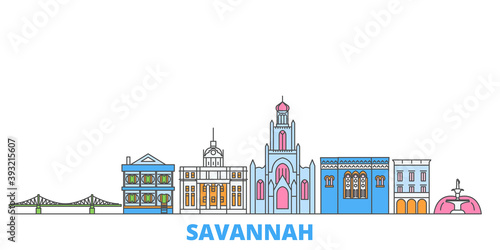 United States, Savannah cityscape line vector. Travel flat city landmark, oultine illustration, line world icons