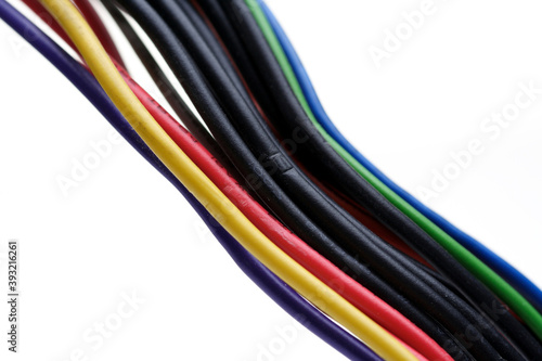 Computer cables on white background