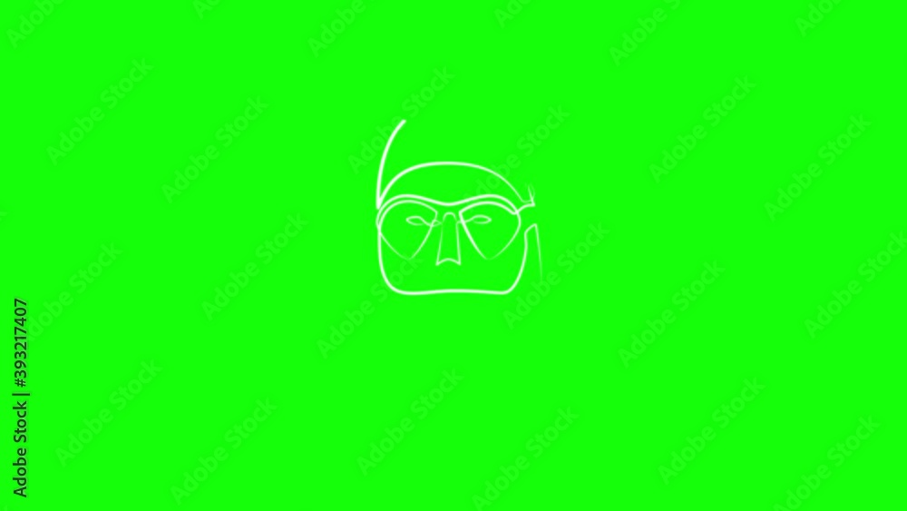 Aqualunger in one line. White line animation on green background Aqualunger in one line. White line animation on green background