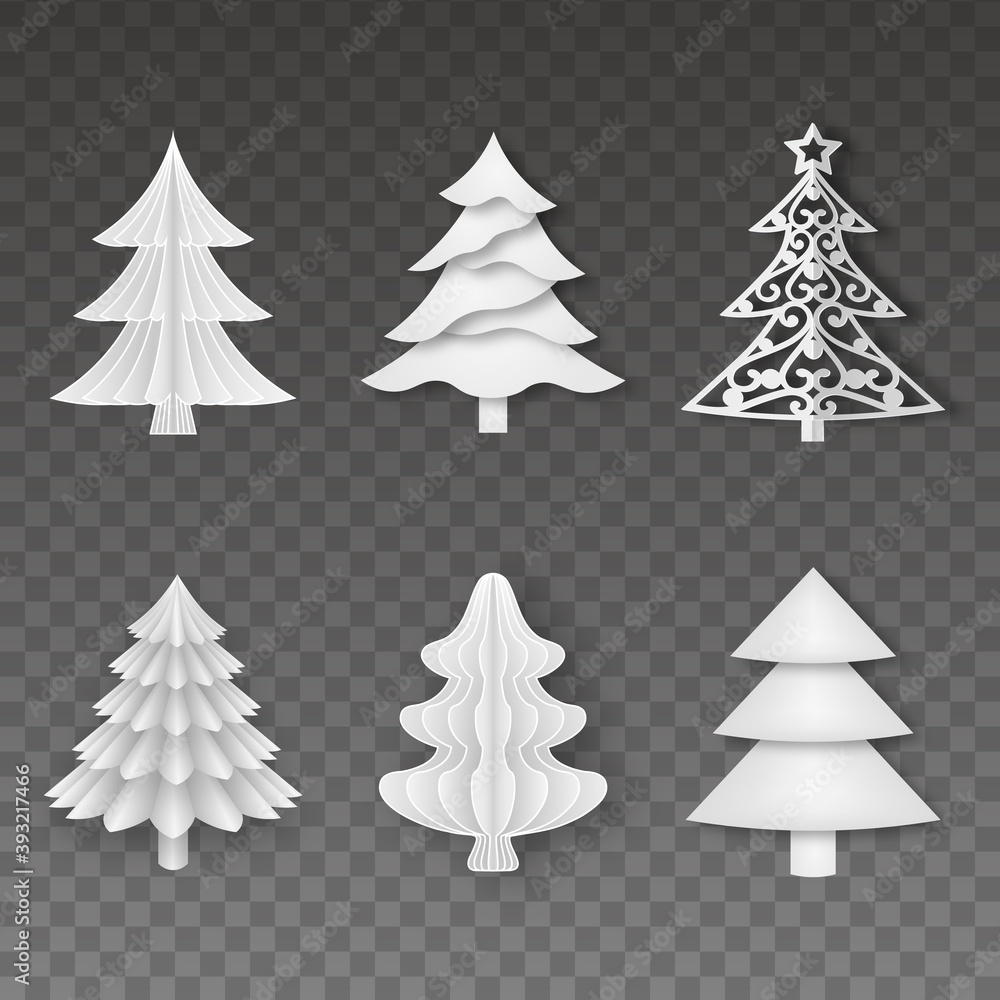 set of paper christmas trees