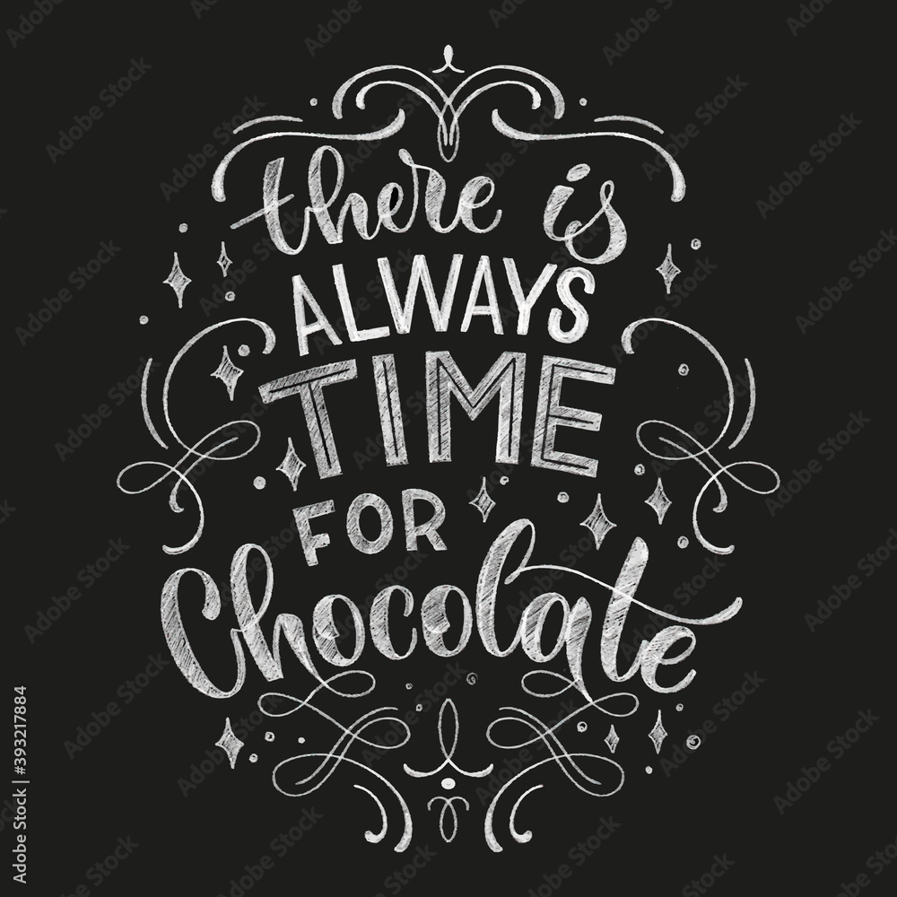 Chocolate hand lettering chalk quote. Christmas winter word composition. Vector design elements for t-shirt, bag, poster, card, sticker and menu