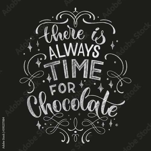 Chocolate hand lettering chalk quote. Christmas winter word composition. Vector design elements for t-shirt, bag, poster, card, sticker and menu