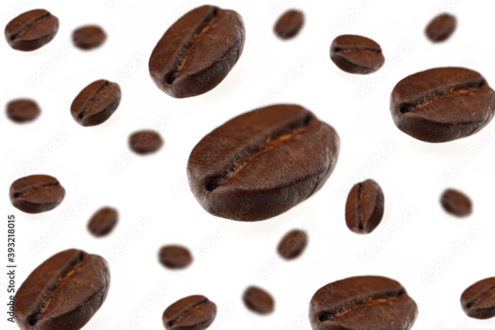 Rosted coffee grains on white backgorund Rosted coffee grains on white backgorund