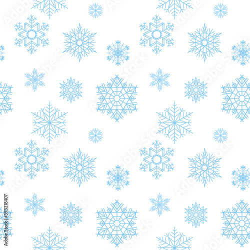 Snowflake simple seamless pattern. Abstract wallpaper, wrapping decoration. Symbol of winter, Merry Christmas holiday, Happy New Year celebration. Windy flakes falling winter seasonal weather vector.