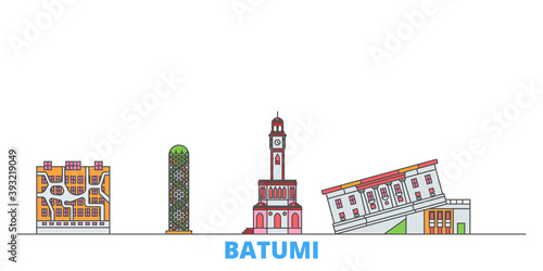 Georgia, Batumi cityscape line vector. Travel flat city landmark, oultine illustration, line world icons