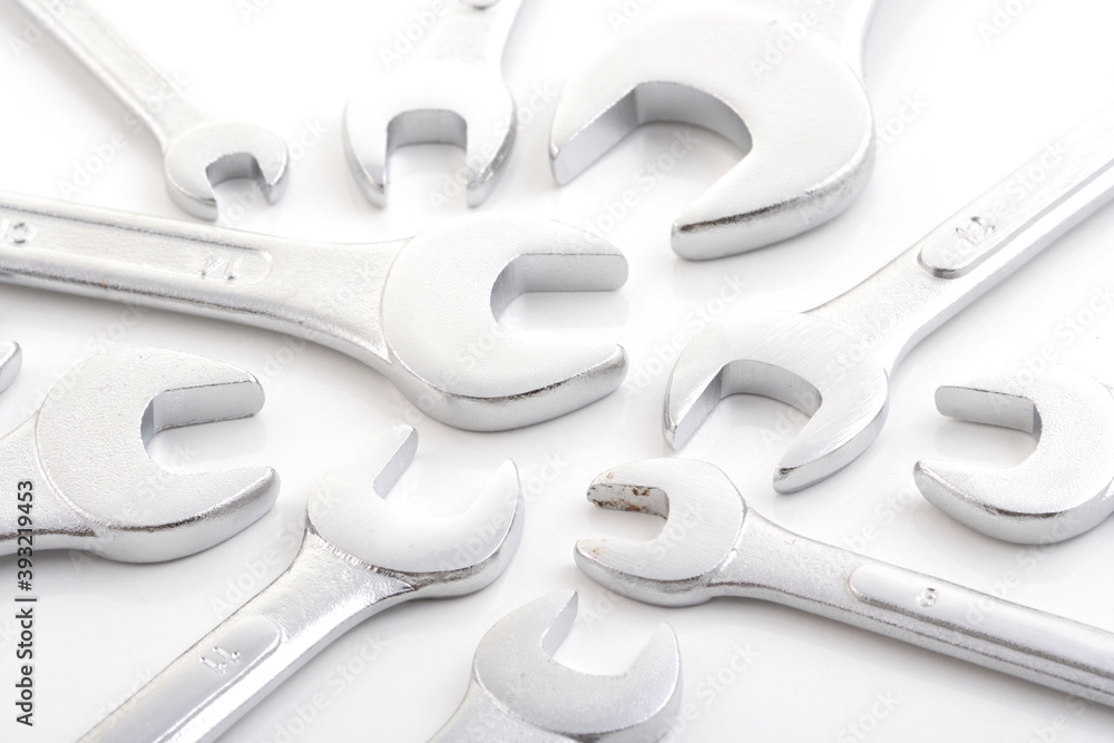 Wrenches on white background - close-up Wrenches on white background - close-up