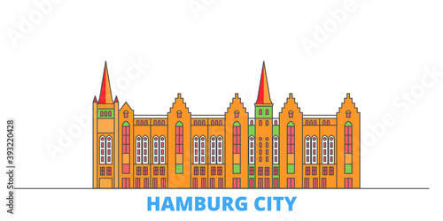 Germany, Hamburg City cityscape line vector. Travel flat city landmark, oultine illustration, line world icons