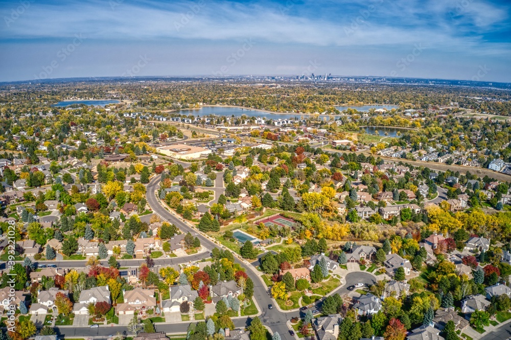 Aerial View of Autumn Colors in Denver Suburb of Lakewood, Colorado