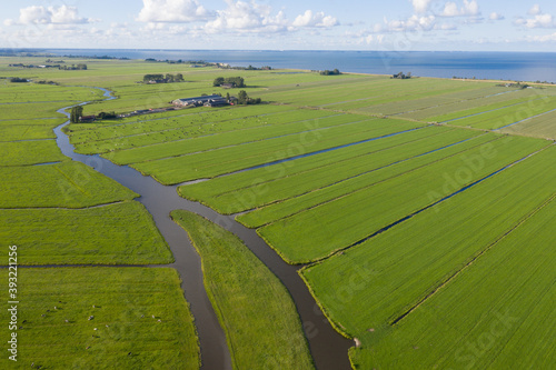 Obraz na plátně Aerial perspective of the polder landscape near Edam shows symmetrical drainage