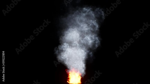 Fire begins to burn and white smoke rises for 20 seconds with alpha channel (transparent background) - Resolution: 2160 * 3840 Pixels 30fps