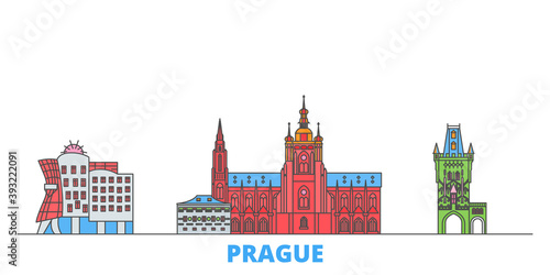 Czech Republic, Prague City cityscape line vector. Travel flat city landmark, oultine illustration, line world icons