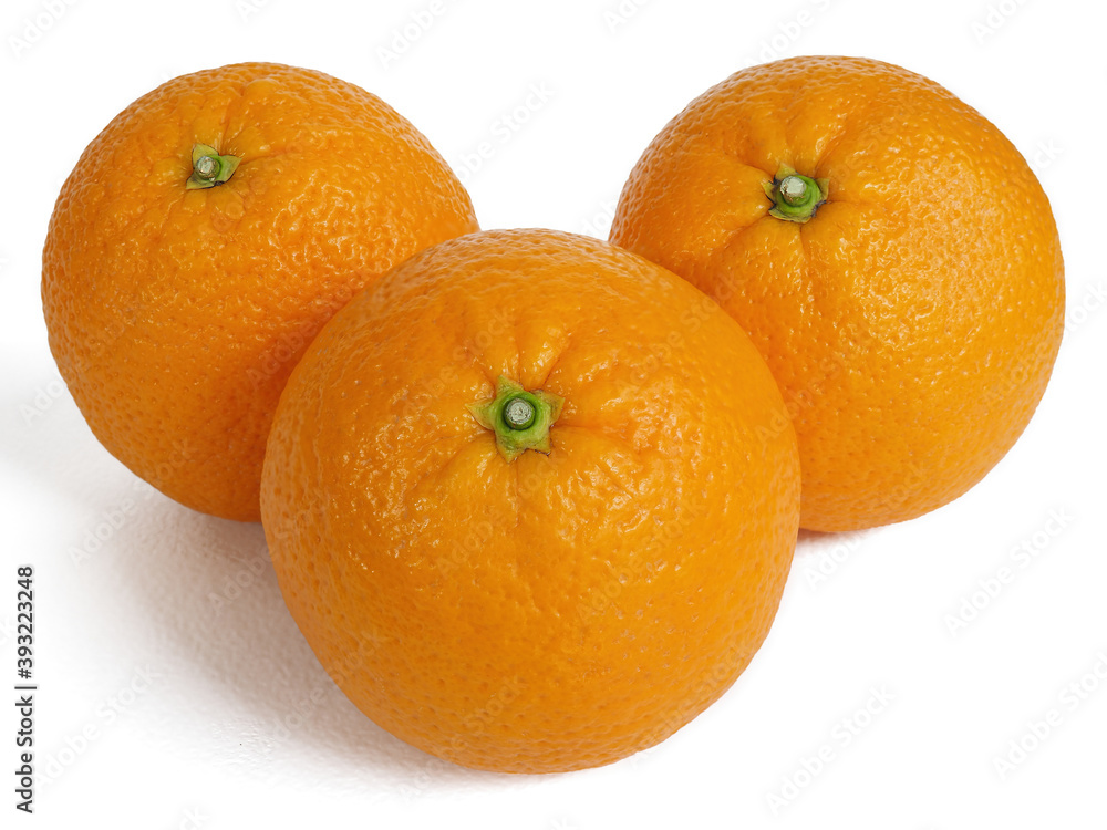Photograph of three oranges on white background Photograph of three oranges on white background