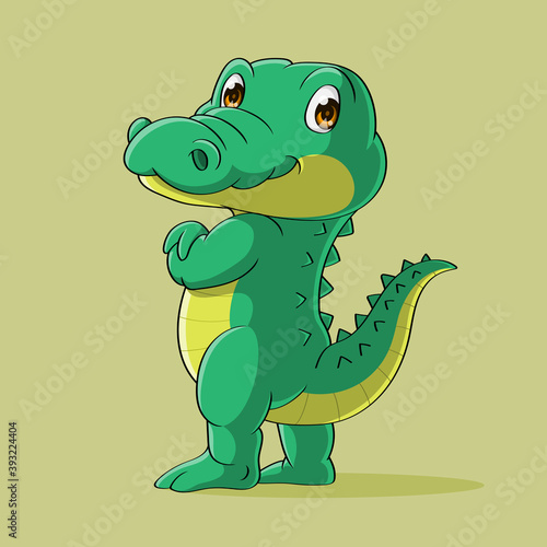 Happy Crocodile standing  Hand drawn