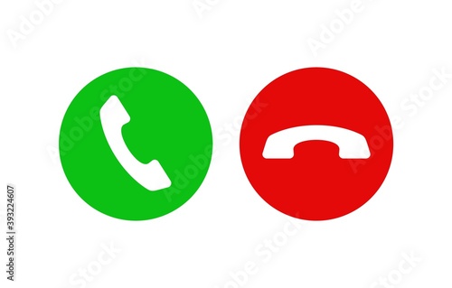 Buttons design for answering and rejecting phone call. Green and red phone icon button for ui and app.