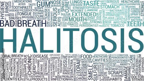 Halitosis vector illustration word cloud isolated on a white background.