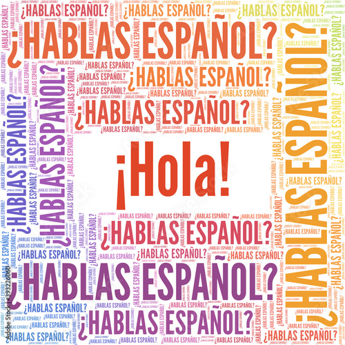 Hello! Do you speak Spanish? (Hola! Hablas Espanol?) vector illustration word cloud isolated on a white background. photo