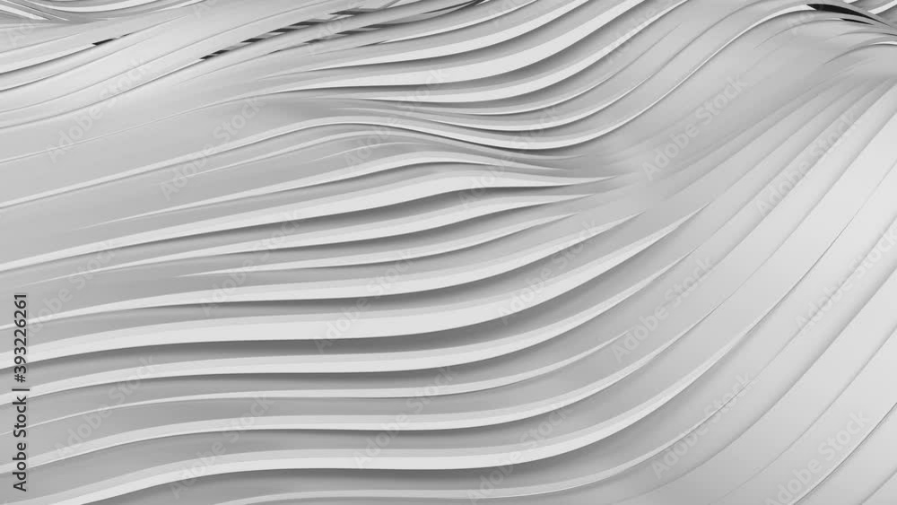 3D animation of White, gray, black wavy stripes background waving and swaying. Future geometric patterns motion background. Rendering in 4K. Room for text.
3D animation of White, gray, black wavy stripes background waving and swaying. Future geometric patterns motion background. Rendering in 4K. Room for text.