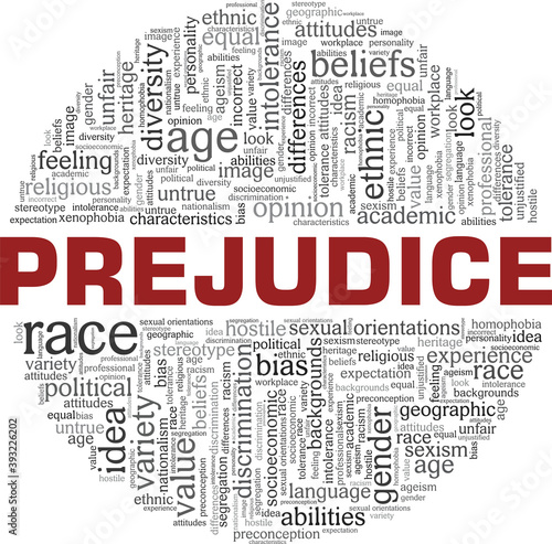 Prejudice vector illustration word cloud isolated on a white background.