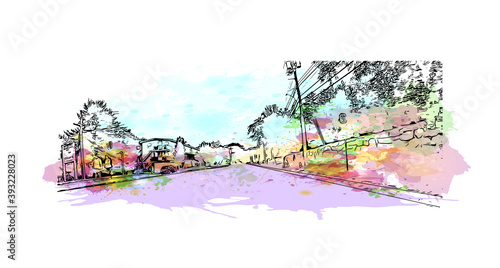 Building view with landmark of Concord is the capital city of New Hampshire. Watercolour splash with hand drawn sketch illustration in vector.