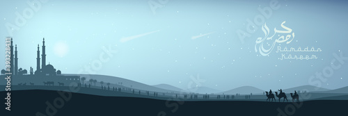 Ramadan Kareem and Islamic Banner, mosque vector illustration.