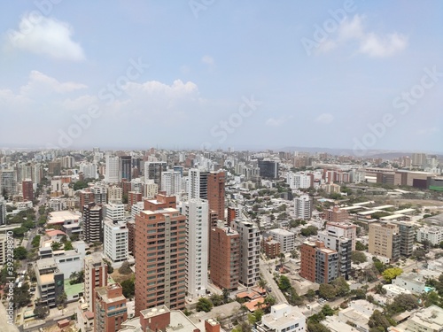 Panoramic view form a high floor building with neutral sky