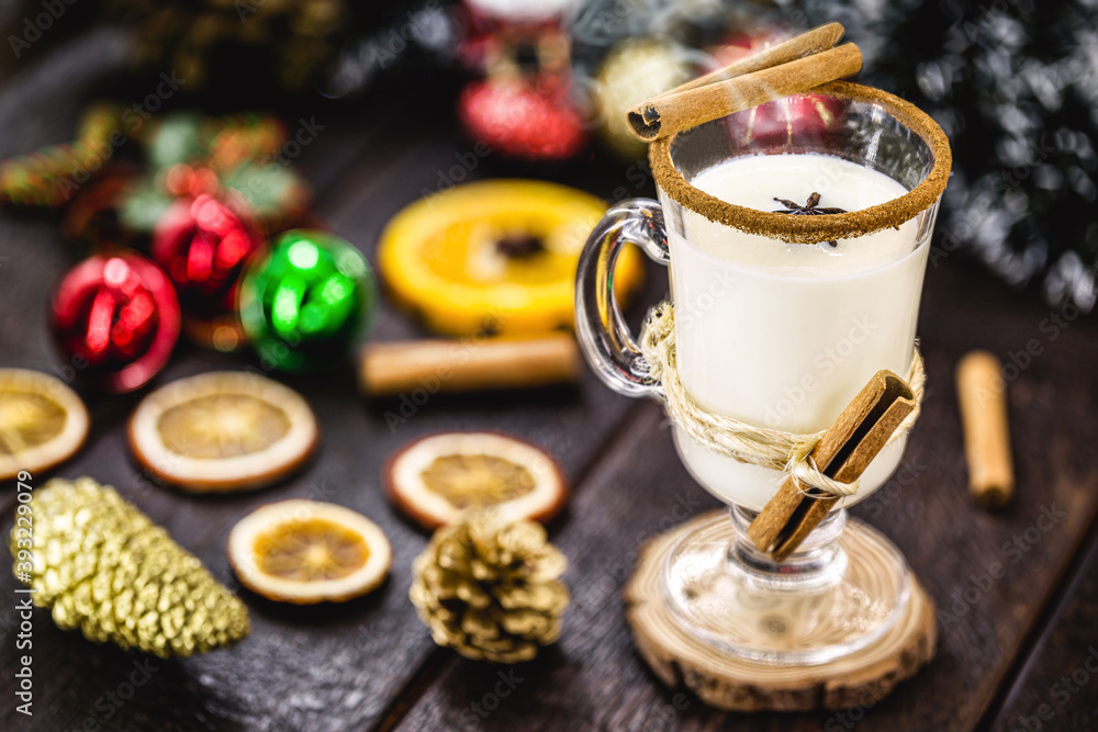 warm homemade Christmas eggnog, based on eggs and alcohol, with dried ... warm homemade Christmas eggnog, based on eggs and alcohol, with dried ...