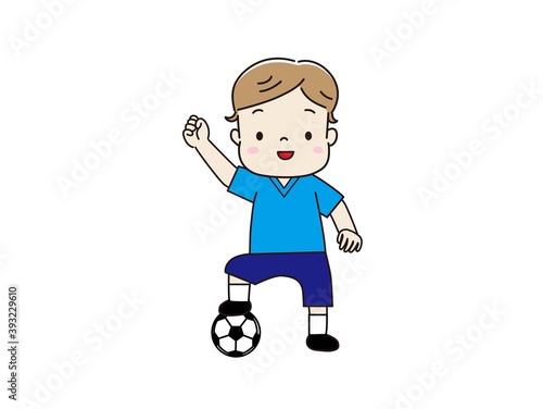 ユニフォームを着てサッカーをする男の子