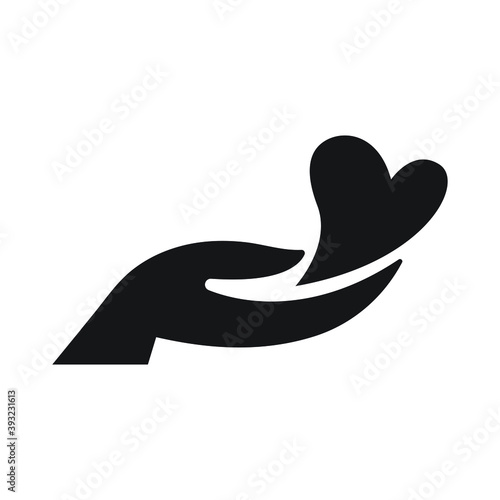 Heart in hand icon design isolated on white background