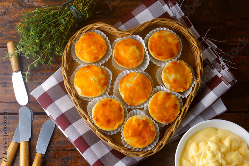 Empada or empadinha is a very popular and traditional snack of Brazilian cuisine, it is a small savory pie stuffed with chicken or shrimp. photo