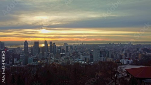 Montreal sunrise downtown view from mont royal 