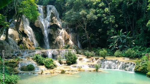 Fototapeta Naklejka Na Ścianę i Meble -  Beautiful Kuang Si Waterfalls Near Luang Prabang Laos