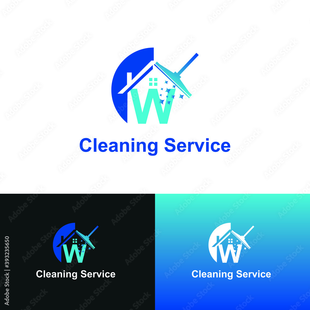 House Cleaning Service with Initial W Letter Concept Logo Design Template